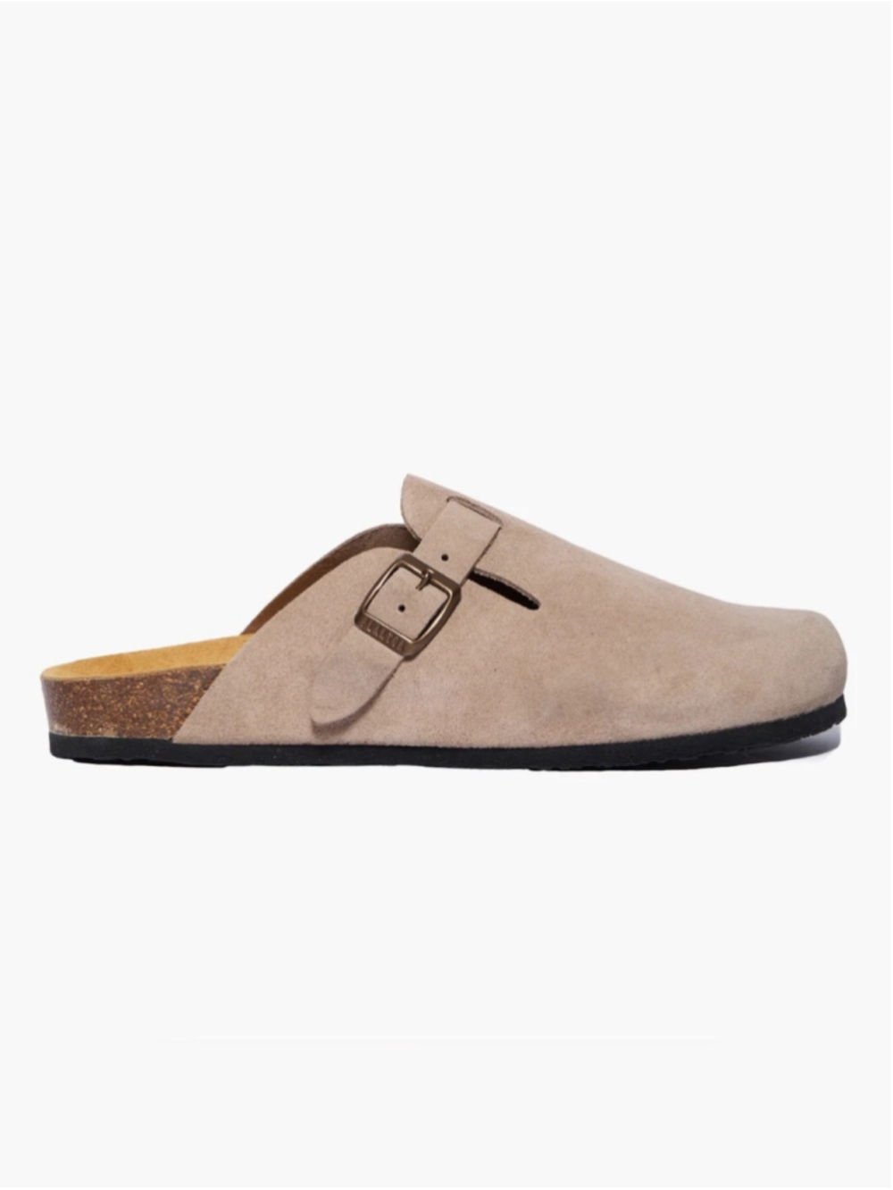 PLAKTON Blog Clog Suede Slip-On Clog Mule with Buckle - Grey Suede Taupe 41